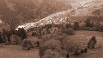 Wijds uitzicht vanaf een helling over Viehhofen in het Glemmtal, met het dorp op de dalbodem, weiden, bomen en omliggende beboste berghellingen. | © viehhofen.at, Der Fotoigel